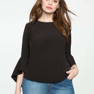 new ELOQUII flute flare sleeve black blouse 22w